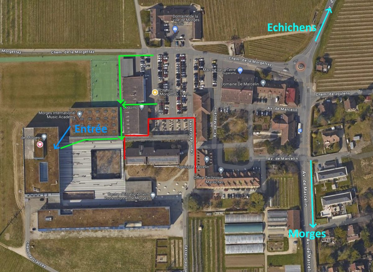 Plan d'accès depuis le parking du gymnase de Morges